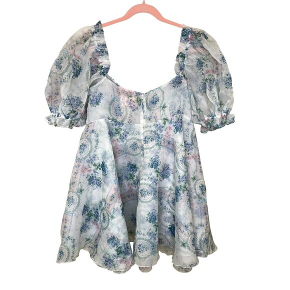 Selkie La Belle Étoile Parliament Dress Blue Floral Organza Puff Sleeve Mini 1X - Picture 5 of 10
